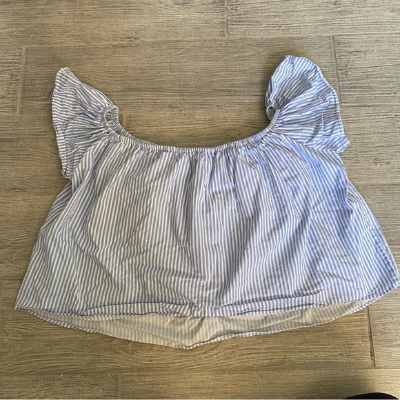 ZARA Basics Blue and White Stripe off the Shoulder Blouse Size Medium - Picture 6 of 6